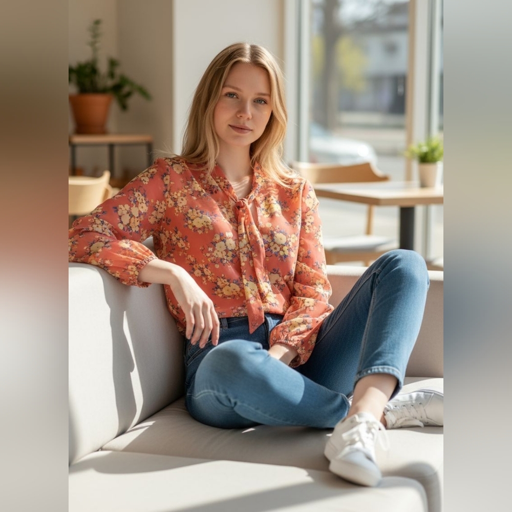 Wishful Park Coral Floral Blouse